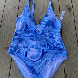 Nicole Miller Blue & White Tie-Dye One-Piece Swimsuit – Plus Size 2X (NWT)